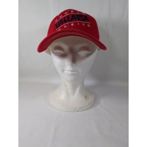 Vintage Unbranded Puerto Vallarta Mexico Hat/Cap Trucker Red/White Adjustable - Picture 2 of 11